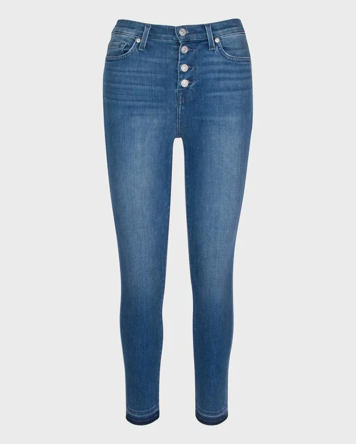 Women 7 For All Mankind Ankle High Waist Ankle Skinny With Button Fly In Shoreline Drive