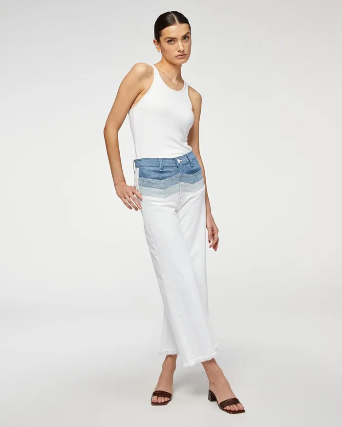 Women 7 For All Mankind Cropped High Waist Cropped Flare With Chevron Seaming In Clean WhiteColdwater