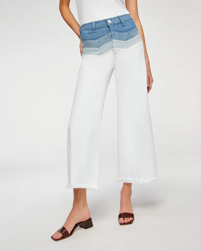 Women 7 For All Mankind Cropped High Waist Cropped Flare With Chevron Seaming In Clean WhiteColdwater