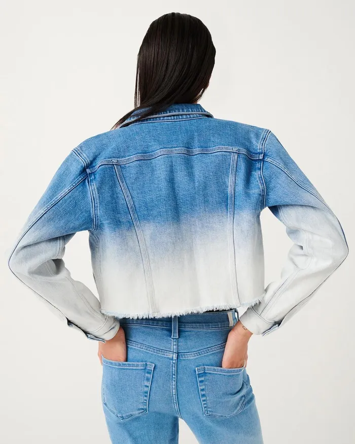 Women 7 For All Mankind Jackets 038 Coats Fray Hem Triple Needle Stitch Jacket In Indigo Ombre Sunny