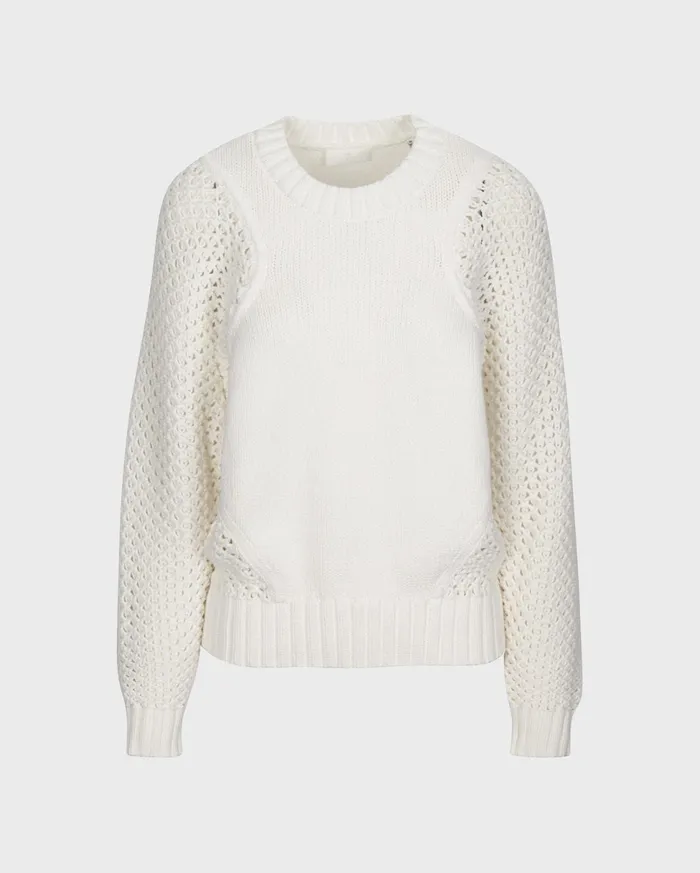 Women 7 For All Mankind Sweaters Mix Stitch Sweater In Optic White