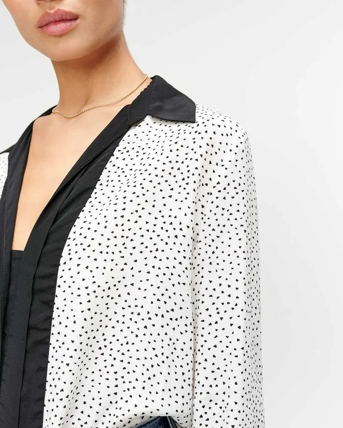 Women 7 For All Mankind Tops Colorblock Collared Shirt In Mini Triangle Print
