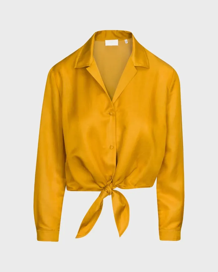 Women 7 For All Mankind Tops Long Sleeve Tie Front Shirt In Gold Sunburst