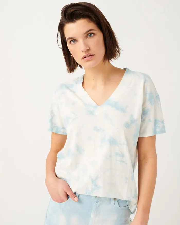 Women 7 For All Mankind Tops Oversized VNeck Tee In Tie Dye Sky