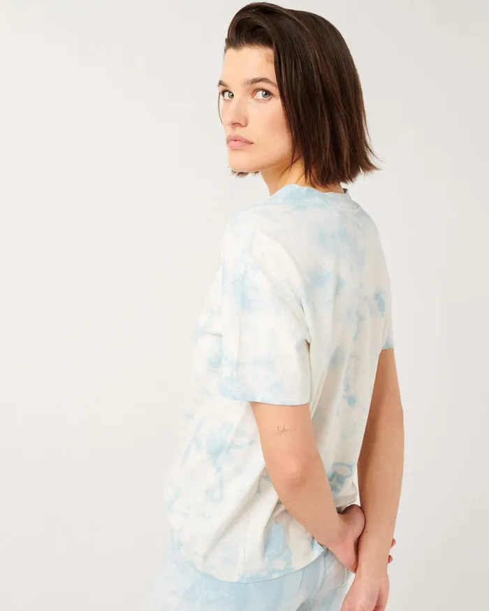 Women 7 For All Mankind Tops Oversized VNeck Tee In Tie Dye Sky