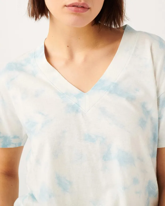 Women 7 For All Mankind Tops Oversized VNeck Tee In Tie Dye Sky