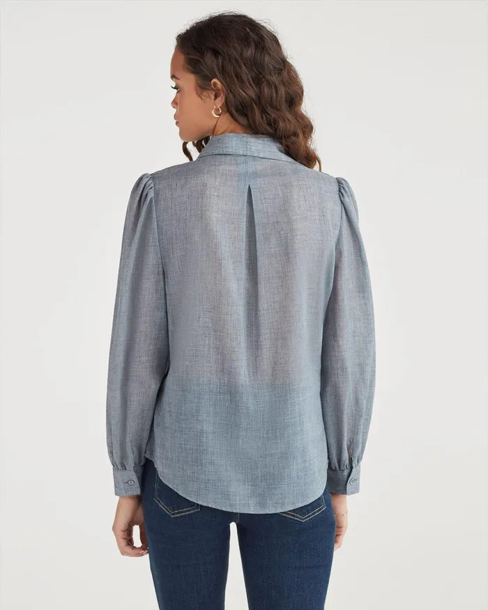 Women 7 For All Mankind Tops Puff Sleeve Button Up Shirt In Blue Haze