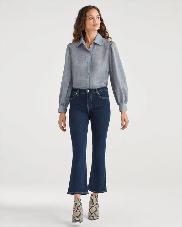 Women 7 For All Mankind Tops Puff Sleeve Button Up Shirt In Blue Haze