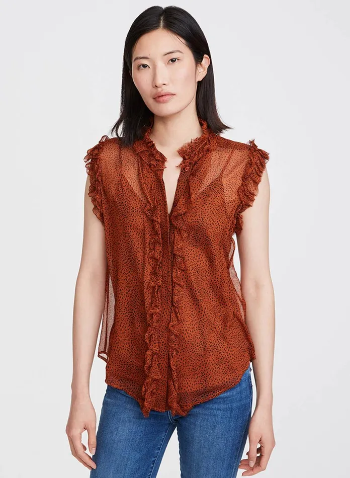 Women 7 For All Mankind Tops Ruffle Front Sleeveless Top In Mini Cheetah