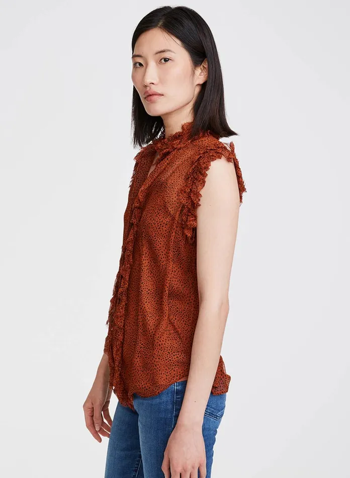Women 7 For All Mankind Tops Ruffle Front Sleeveless Top In Mini Cheetah