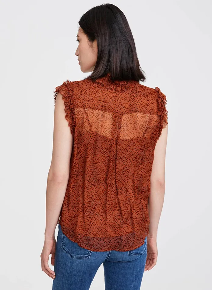 Women 7 For All Mankind Tops Ruffle Front Sleeveless Top In Mini Cheetah
