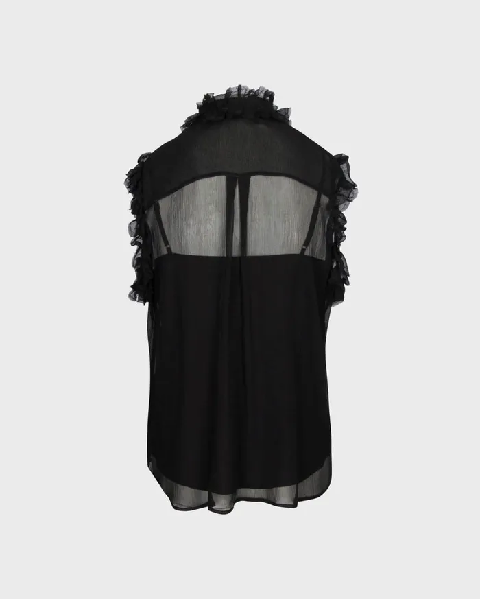 Women 7 For All Mankind Tops Ruffle Neck Sleeveless Top In Black Women 7 For All Mankind Tops Ruffle Neck Sleeveless Top In Black