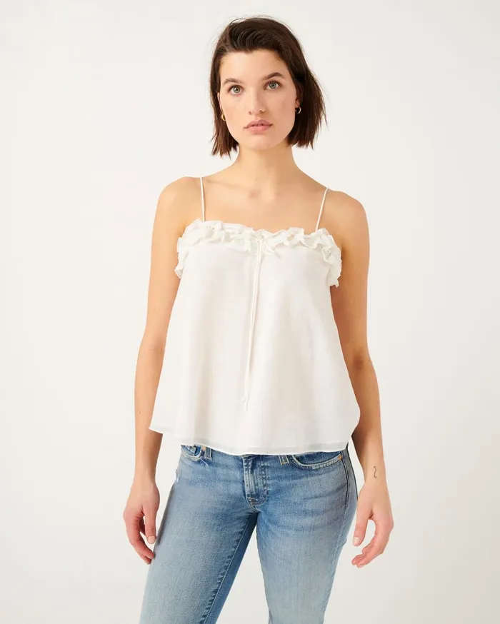 Women 7 For All Mankind Tops Ruffle Tank With Merrow Edge In Optic White