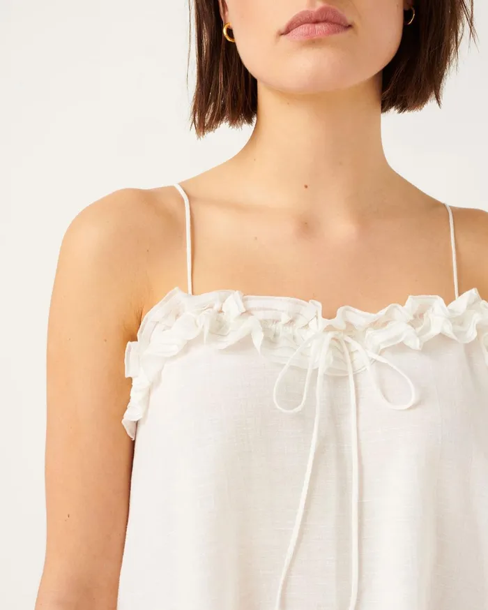 Women 7 For All Mankind Tops Ruffle Tank With Merrow Edge In Optic White