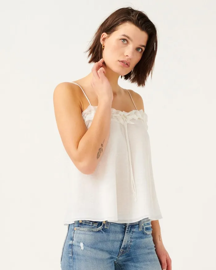 Women 7 For All Mankind Tops Ruffle Tank With Merrow Edge In Optic White