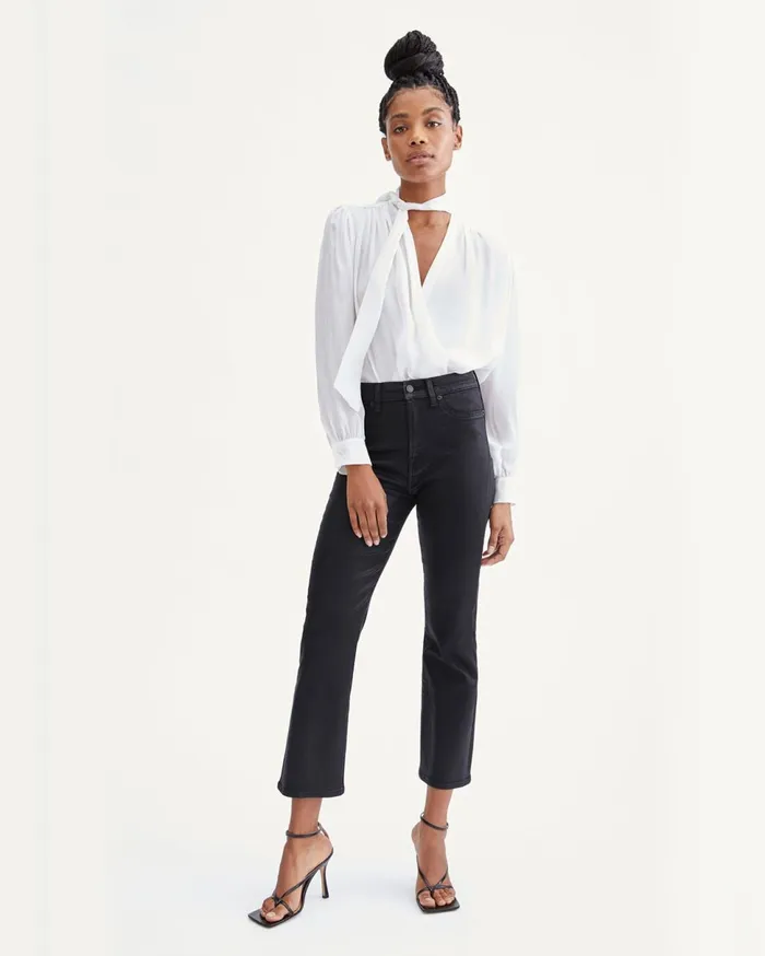 Women 7 For All Mankind Tops Tie Neck Twist Front Blouse In Optic White
