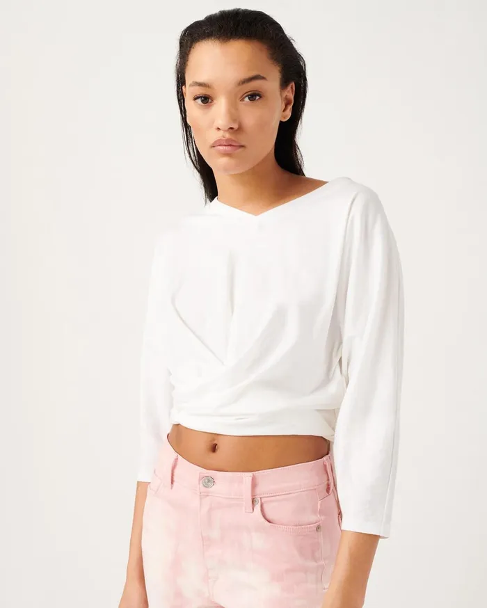 Women 7 For All Mankind Tops VNeck Twist Tee In Optic White