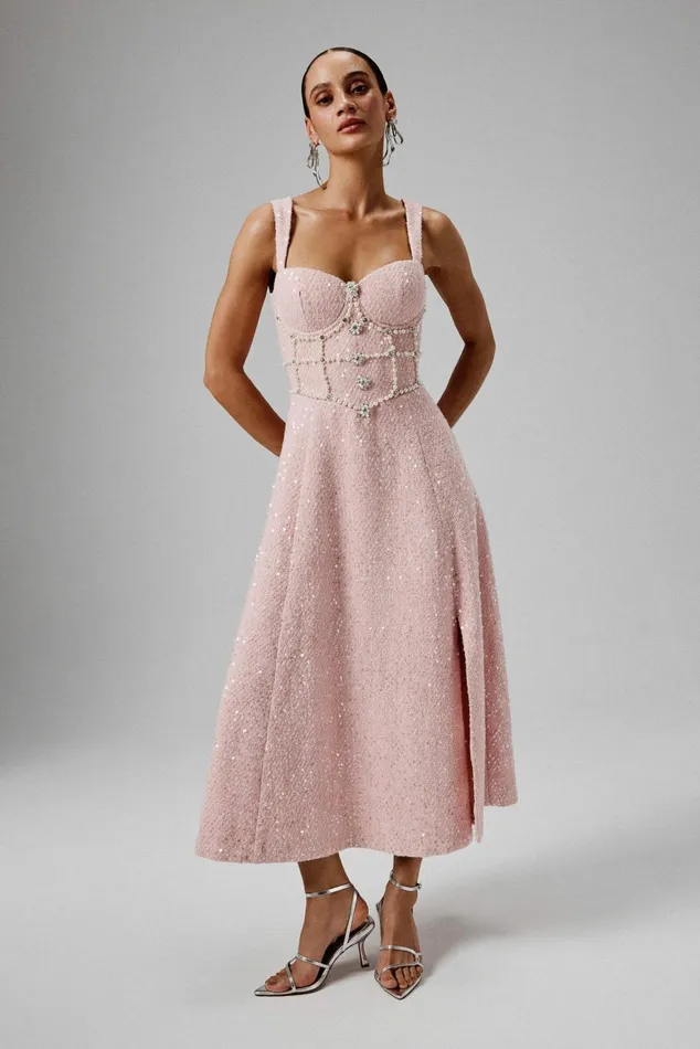 Women ALine Dresses Lavish Alice KIRA Pearl Embellished Boucle A Line Dress In Pink Pink Women ALine Dresses Lavish Alice KIRA Pearl Embellished Boucle A Line Dress In Pink Pink