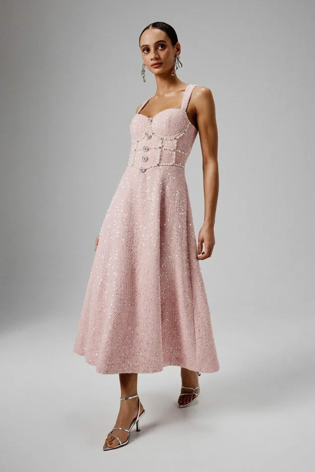 Women ALine Dresses Lavish Alice KIRA Pearl Embellished Boucle A Line Dress In Pink Pink