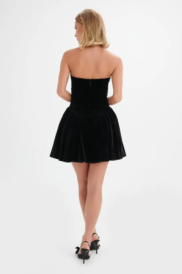 Women ALine Dresses Lavish Alice SELENA Jewelled Applique Velvet Mini Dress In Black Black