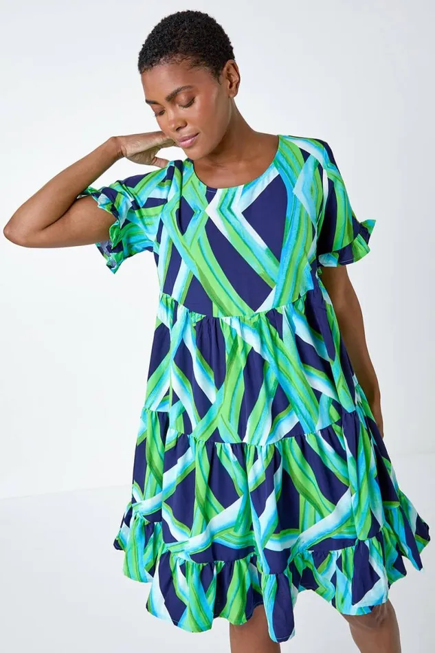Women Abstract Print Tiered Smock Dress Roman Dresses