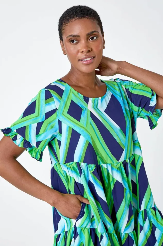Women Abstract Print Tiered Smock Dress Roman Dresses