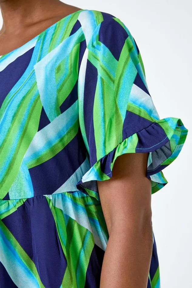 Women Abstract Print Tiered Smock Dress Roman Dresses
