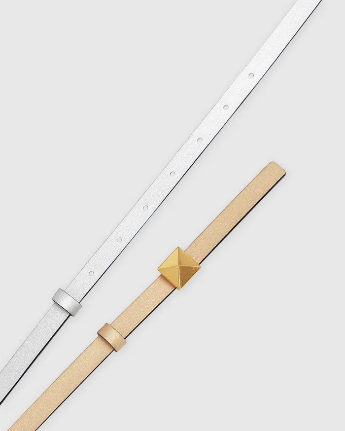 Women Accessories Belle and Bloom Cleopatra Pyramid Stud Leather Belt 8211 Metallic
