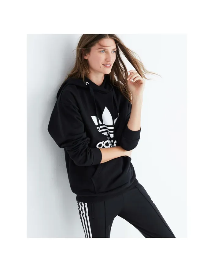 Women Adidas Trefoil Hoodie Sweatshirt True Black Madewell Sweatshirts and Sweatpants