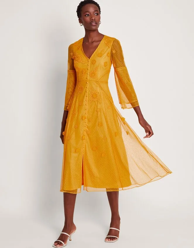 Women Alba Embroidered Tea Dress Yellow Monsoon Dresses