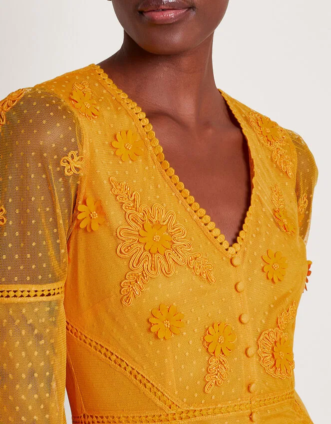 Women Alba Embroidered Tea Dress Yellow Monsoon Dresses