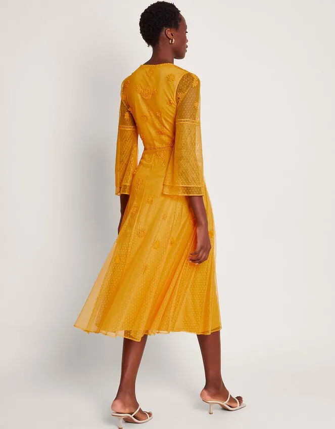 Women Alba Embroidered Tea Dress Yellow Monsoon Dresses