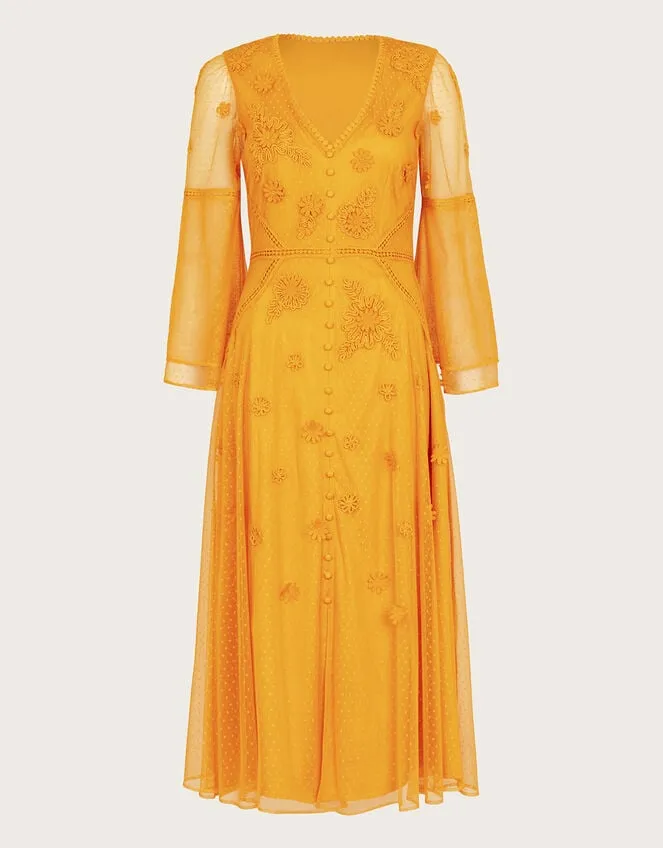 Women Alba Embroidered Tea Dress Yellow Monsoon Dresses