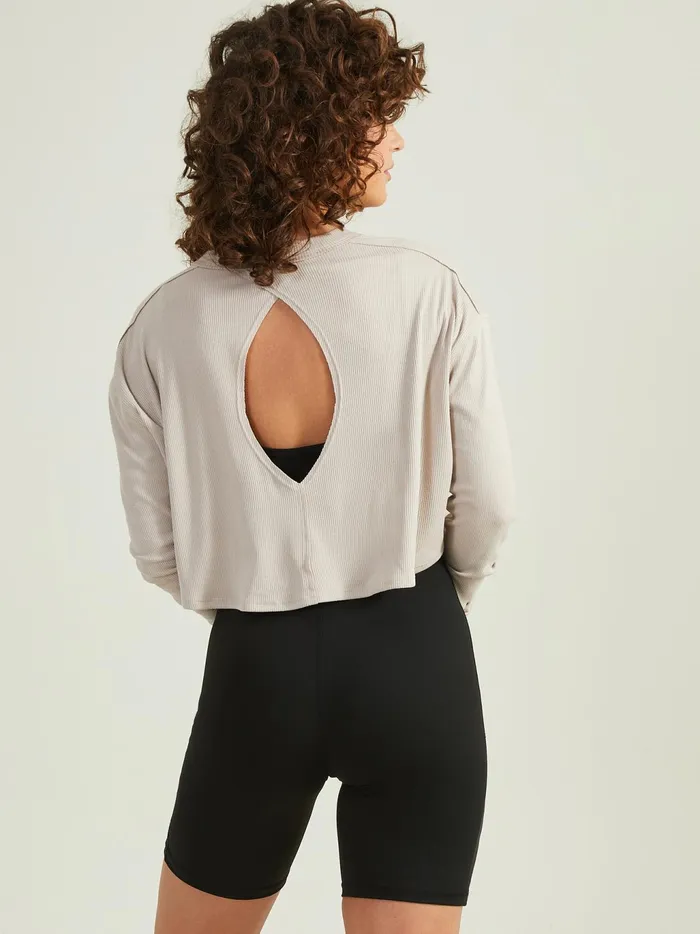 Women Altar039d State Activewear Circle Up Ribbed Top Oatmeal