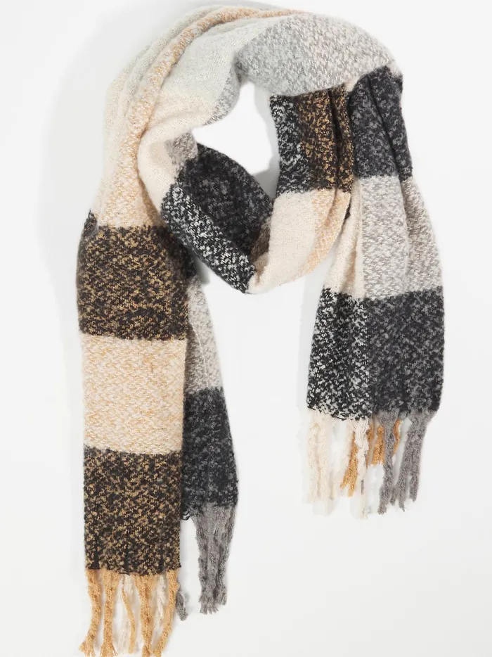 Women Altar039d State Bandanas Scarves Frayed Plaid Scarf Black
