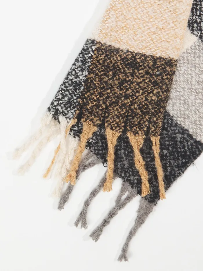 Women Altar039d State Bandanas Scarves Frayed Plaid Scarf Black