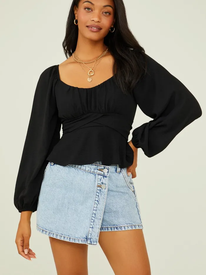 Women Altar039d State Blouses Karina Tie Back Top Black