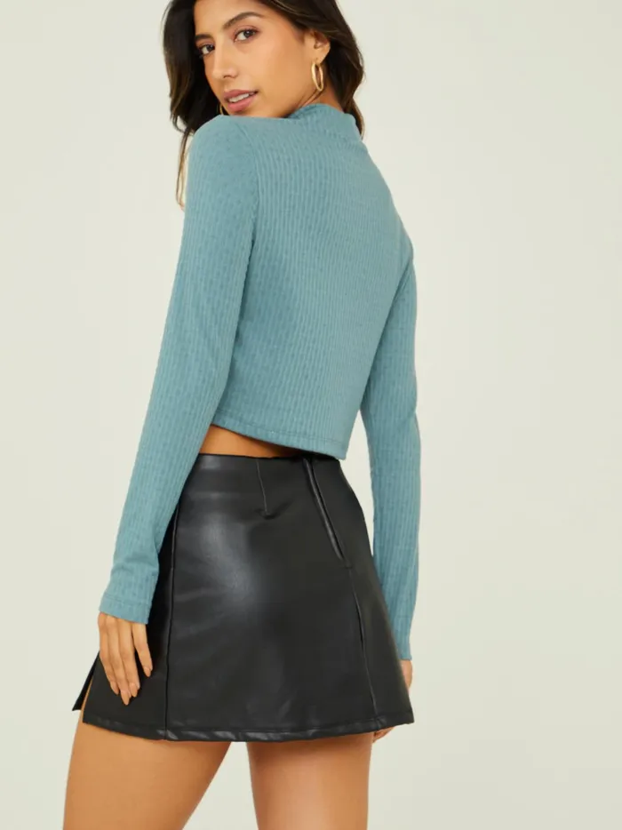 Women Altar039d State Blouses Leia Ribbed Mock Neck Top Stormysea