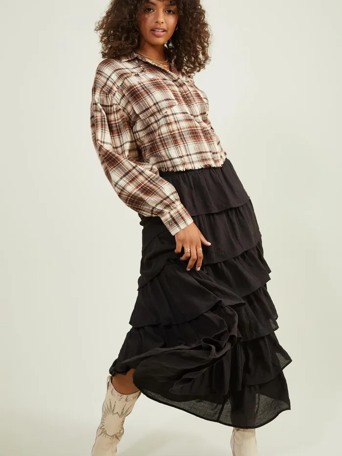 Women Altar039d State Blouses Lena Plaid Button Up Top Creambrown