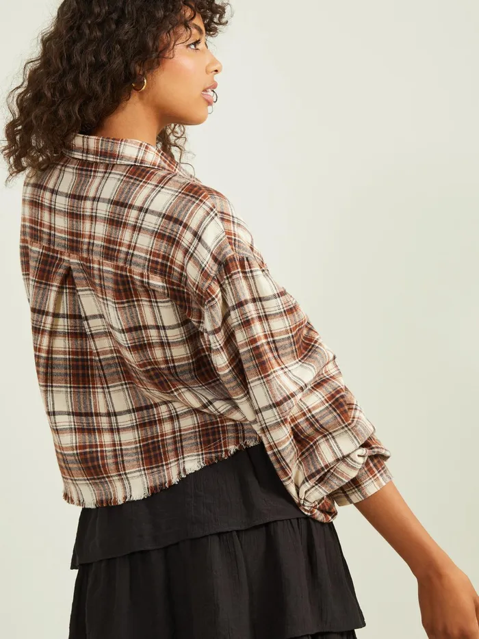 Women Altar039d State Blouses Lena Plaid Button Up Top Creambrown