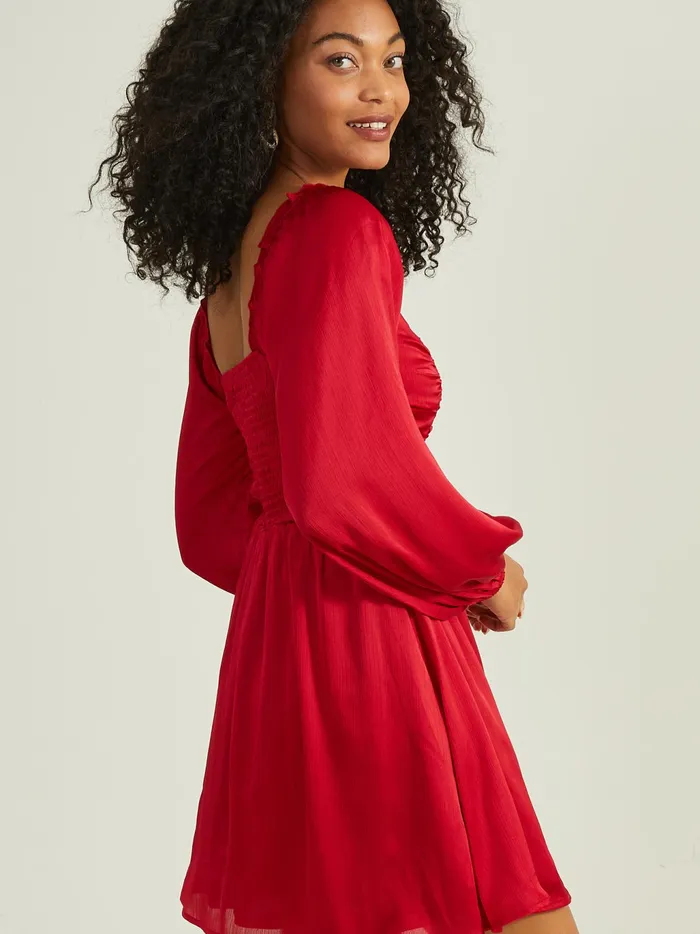 Women Altar039d State Casual Amaya Shirred Satin Dress Red
