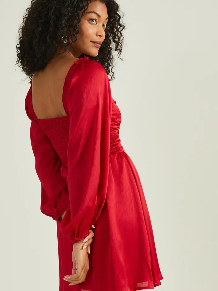 Women Altar039d State Casual Amaya Shirred Satin Dress Red