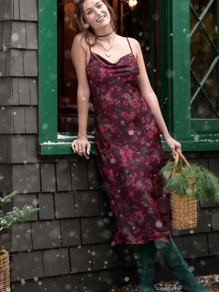 Women Altar039d State Casual Arley Satin Slip Midi Dress Burgundy