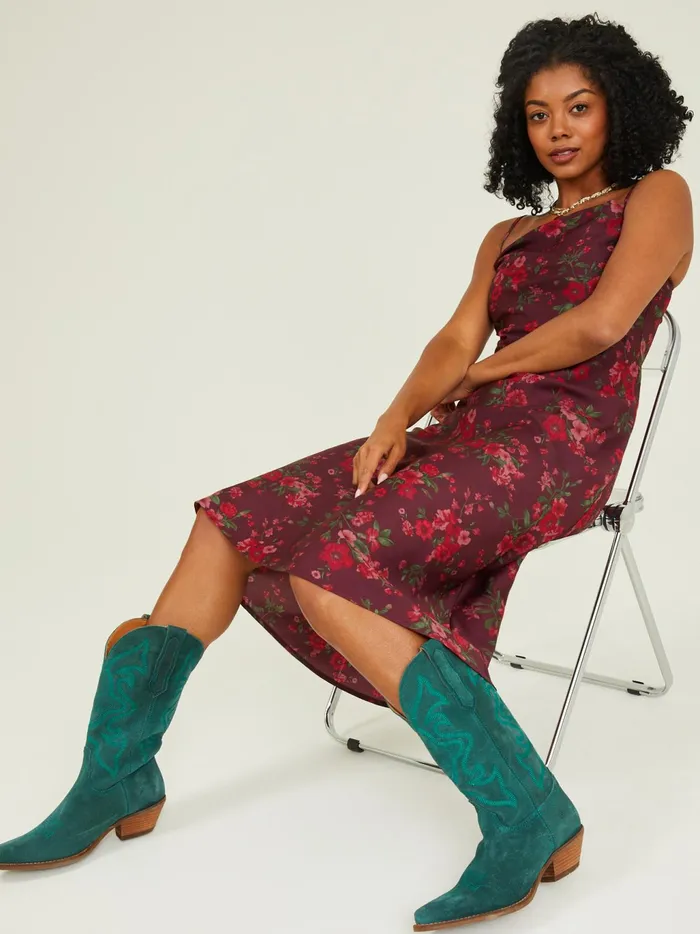 Women Altar039d State Casual Arley Satin Slip Midi Dress Burgundy
