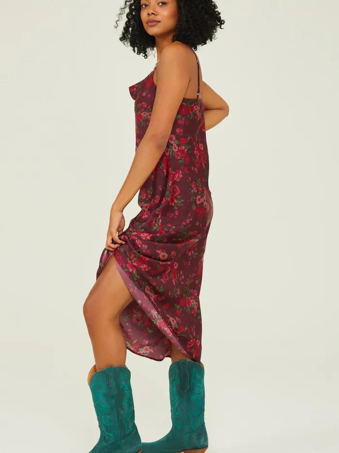 Women Altar039d State Casual Arley Satin Slip Midi Dress Burgundy