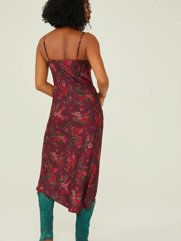 Women Altar039d State Casual Arley Satin Slip Midi Dress Burgundy