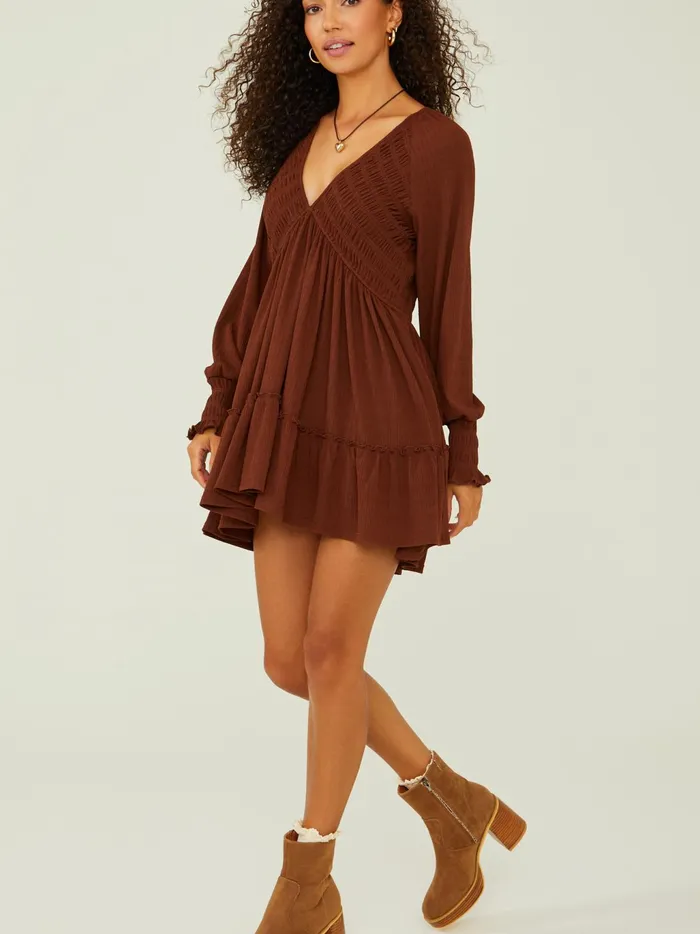 Women Altar039d State Casual Dana Smocked Dress Brown