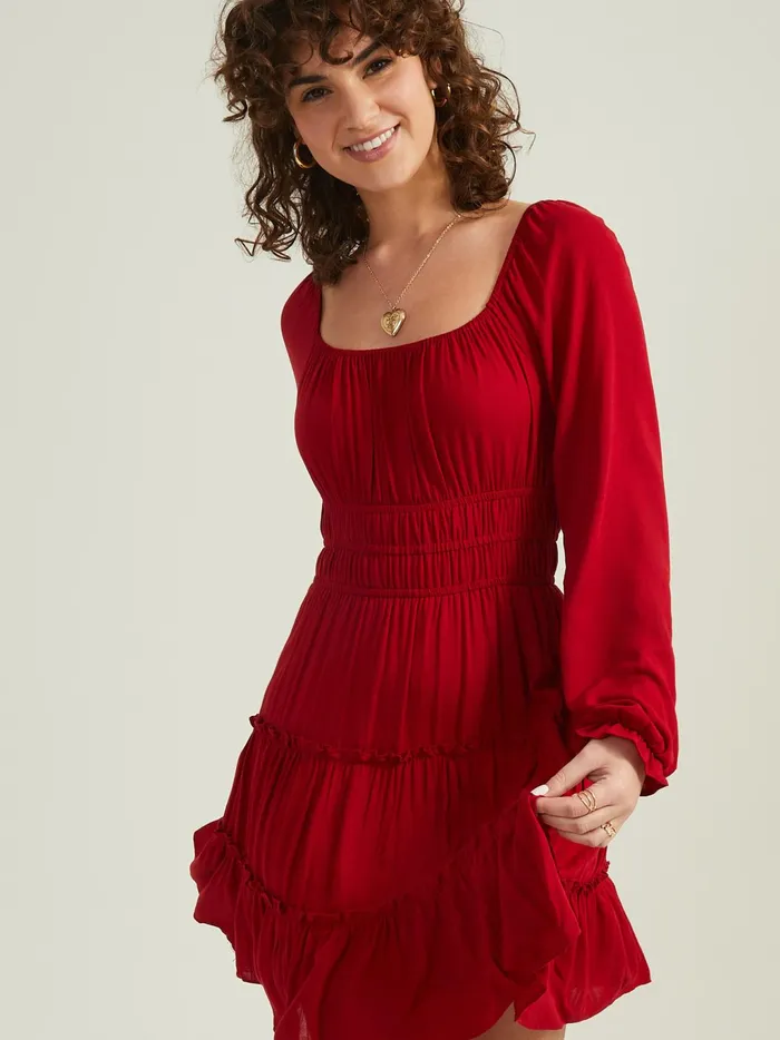 Women Altar039d State Casual Hailey Tiered Dress Ruby