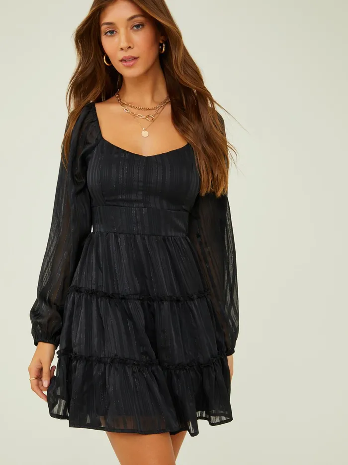 Women Altar039d State Casual Hope Lurex Striped Dress Black