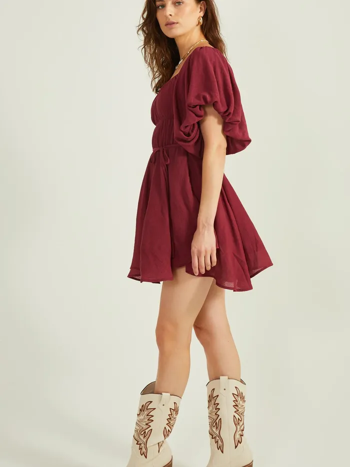 Women Altar039d State Casual Parker Puff Sleeve Dress Burgundy